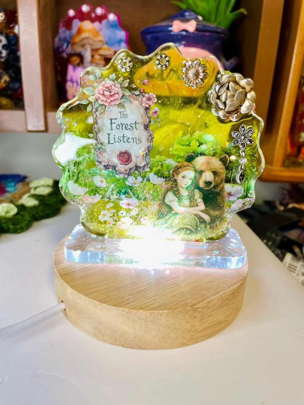 The Forest Listens Decorative Glass Plaque - Green Accent - Picture 2 of 3